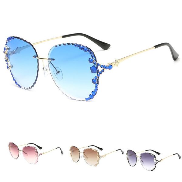 

sunglasses fashion luxury rhinestone diamond for women classic retro beach travel rimless metal uv400 sun glasses eyeglasses, White;black