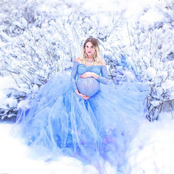 

maternity dresses lace for po shoot tulle long pregnancy dress baby shower maxi gown pregnant women pography prop, White
