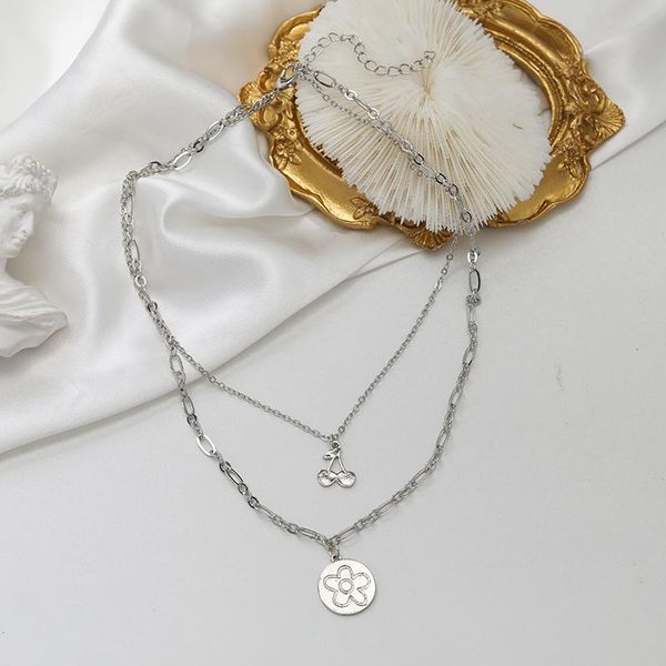 

chokers flower necklace double layered cherry clavicle chain ins sweet cool wind choker, Golden;silver