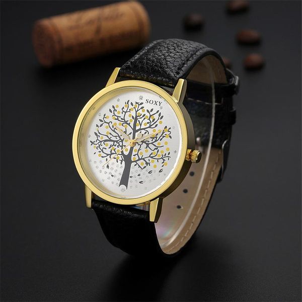 

wristwatches brand soxy women watches fashion & casual luxury leather watch tree printed elegant wristwatch relojio tme1, Slivery;brown