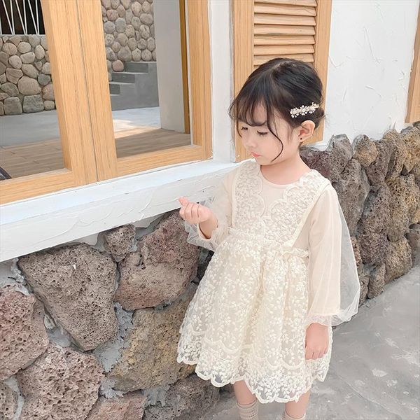 

autumn arrival korean style cotton girl dresses all match princess lace grenadine long sleeve party dress for sweet cute baby, Red;yellow
