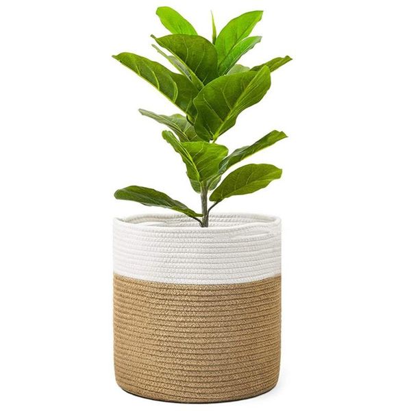 

large capacity hand-woven cotton rope plant basket flower pot holder indoor planter storage for store plants toys clothes baskets