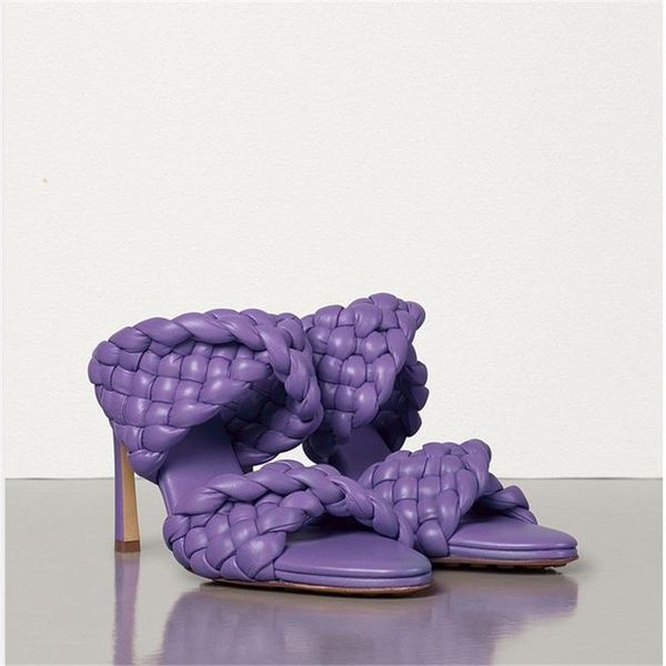 

fashion designer weave knitted women slippers runway brand crossover high heels shoes ladies summer sandals mules, Black