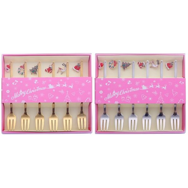 

forks 6 pcs stainless steel material fruit fork pick for christmas festival party