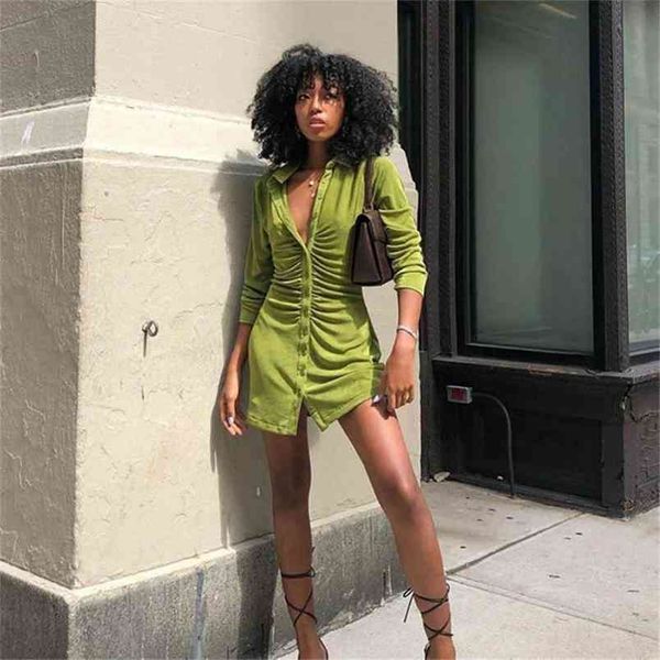 

kayotuas women dress spring autumn solid slim skinny elegant long sleeve lapel pleated slim-fitting single-breasted streetwear 210522, Black;gray
