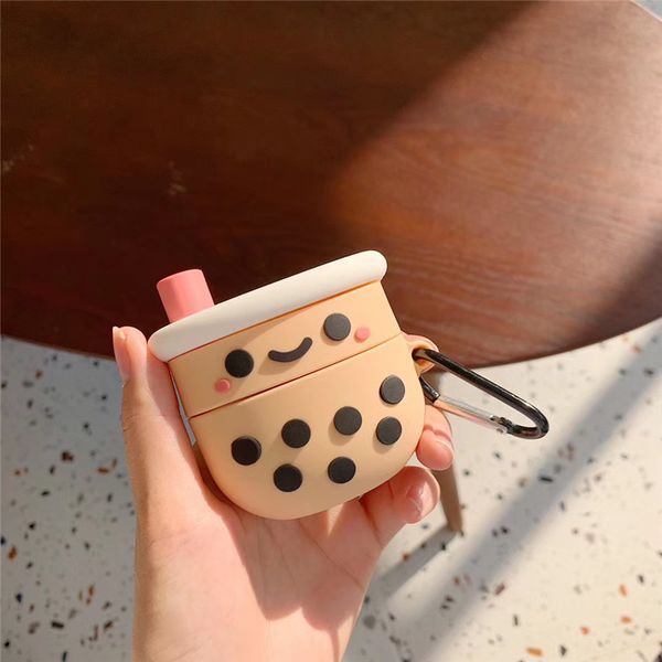 

3d milk tea cup airpods case cute milk beverage drinks soft silicone protective wireless earphone charging case decoration 97240