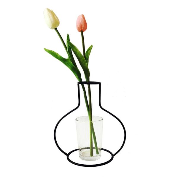 

home party decoration vase abstract black lines minimalist iron dried flower racks nordic ornaments vases