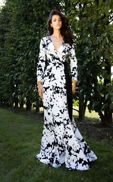 

luxury evening dress 2021 spring women's v-neck long sleeve print slim, Black;gray