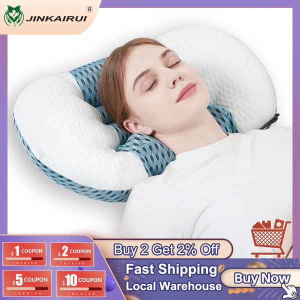 

jinkairui electric knead bedding massage pillow with heat neck cervical traction relieve fatigue while sleeping health care