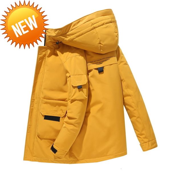 

fashion men puffer jackets with hooded parkas thicken white duck down jacket windproof outdoor for winter coat, Black