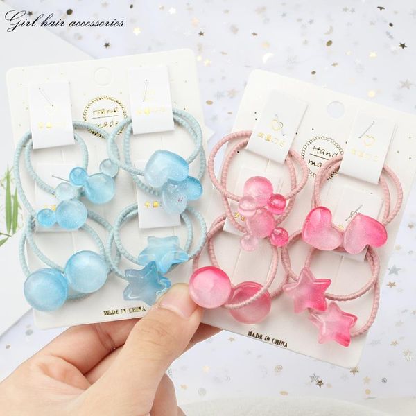 

hair accessories 8pcs cute princess small rubber band love star ring headdress simple ponytail baby elastic color rope, Slivery;white