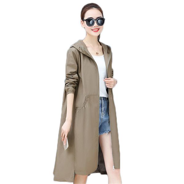 

tracksuits spring coat section thin jacket with hood mrs long wild stage single solid hetero zipper outerwear f884 vo74, Gray