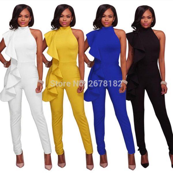 

women's jumpsuits & rompers ruffles sleeveless women jumpsuit pants summer clothes white yellow black blue lady office formal bodysuit, Black;white