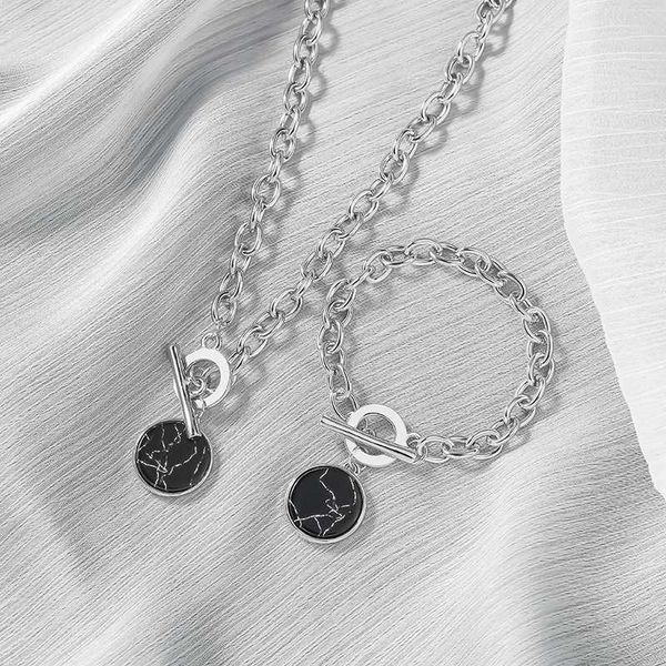 

minimalist casual neck chain necklaces for women round marble pendants hiphop female fashion jewelry necklace naszyjnik chains, Silver