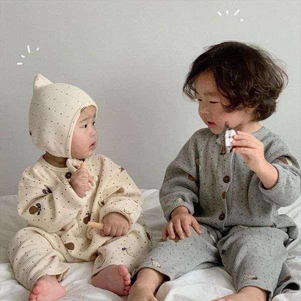

cute toddler baby clothes sets 2pcs fashion girls boys long sleeve waffle button leggings pants set outfits 0 24m, White