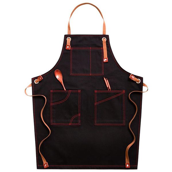 

aprons solid black canvas hairdresser apron baking cooking bib house cleaning pocket chef pinafore master for kitchen accessories