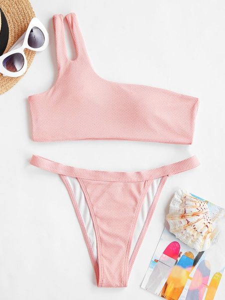 

one-piece suits zaful one shoulder cutout textured bikini swimwear women
