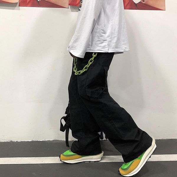 

women's pants & capris korea pocket fashion cargo streetwear hip hop punk female ulzzang large size trousers ins vintage fun couple loo, Black;white