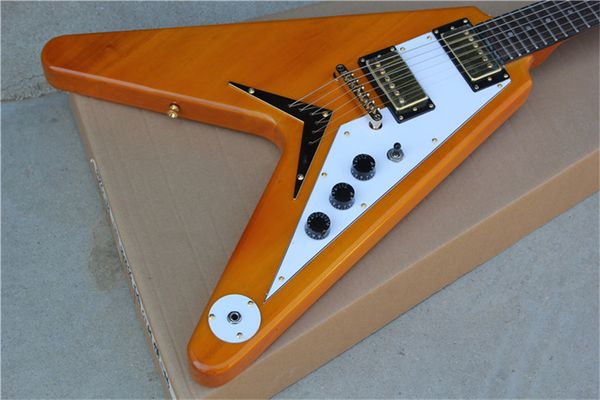 

guitar factory direct fly-v version nature wood color rosewood fingerboard mahogany body gold hardware