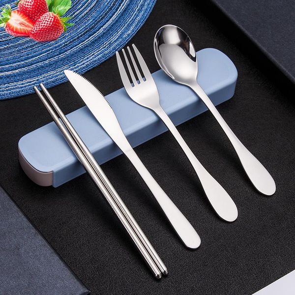 

dinnerware sets 4pcs stainless steel tableware set with box spoon fork table knife chopsticks flatware student travel portable kitchen cutle