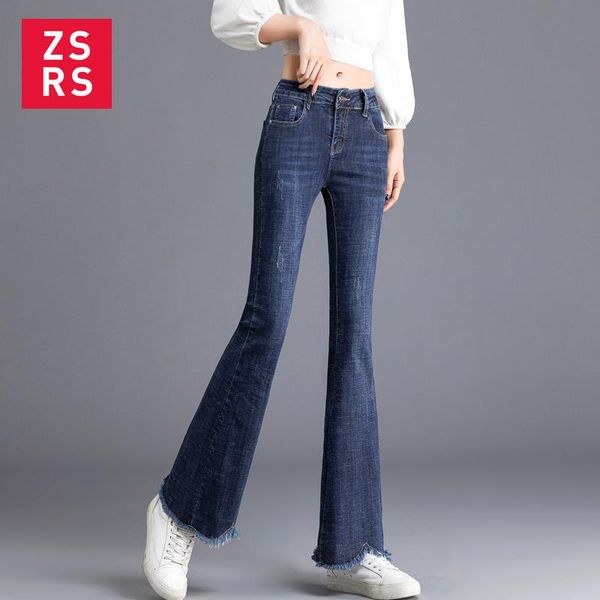 

women's jeans zsrs pants women fashion trousers solid elasticity leggings bell-bottoms high waisted for, Blue