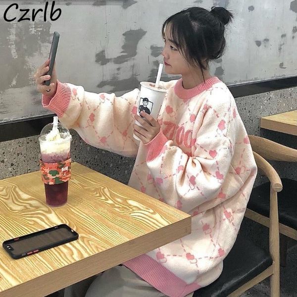 

women's sweaters pullovers women lovely print all-match o-neck loose daily autumn female tender fashion college classic teens vintage, White;black