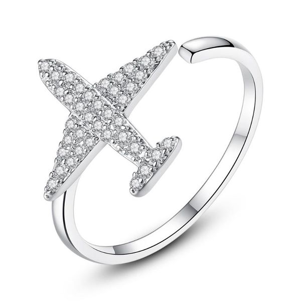 

cluster rings yuyijia fashion aircraft micro-inlaid zircon open ring selling, Golden;silver