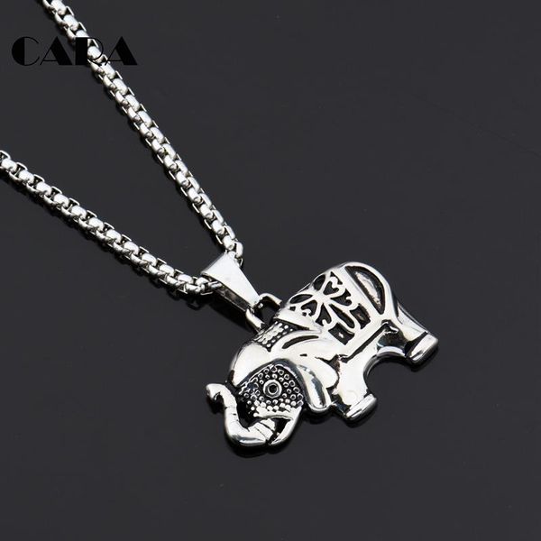 

pendant necklaces 316l stainless steel hip hop antique elephant necklace trendy men jewelry charm chain animal lucky cagf0139, Silver