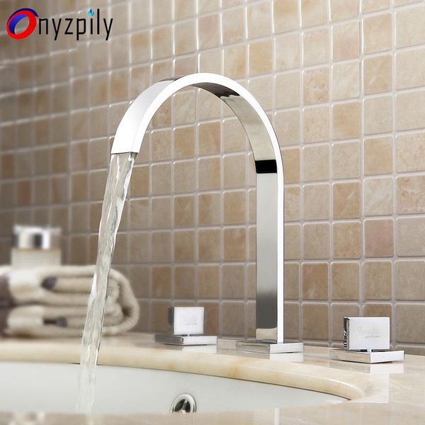

bathroom sink faucets chrome basin brass deck mounted square double handle 3 hole and cold water tap