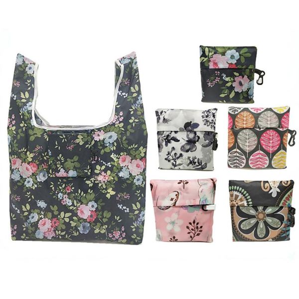 

storage bags 10pcs/sets tote shopping bag flower print women foldable recycle grocery female supermarket shopper for home ap6