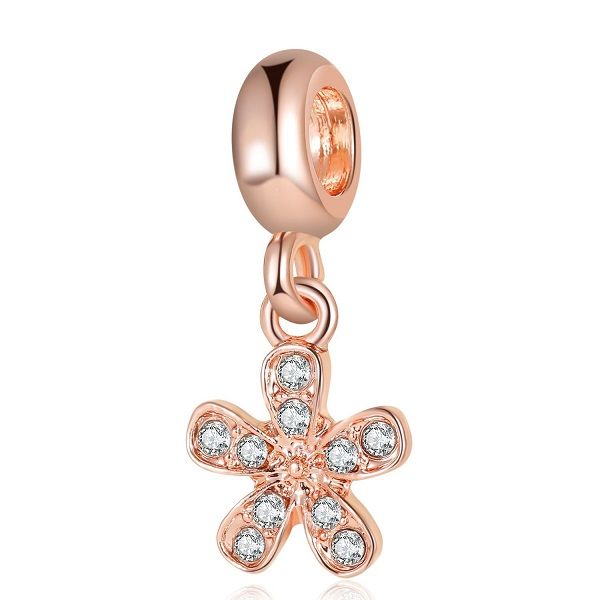 

fits pandora bracelets 20pcs rose gold five petals flower dangle silver charms beads fits pandora charms bracelet for jewelry making 925 ste, Black