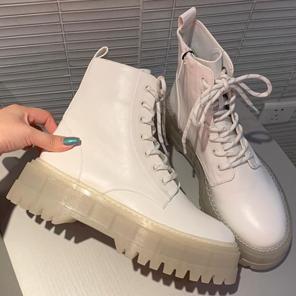 

boots lace-up short white woman shoes round toe women thick bottom zapatos de mujer winter comfortable 2021 fashion, Black