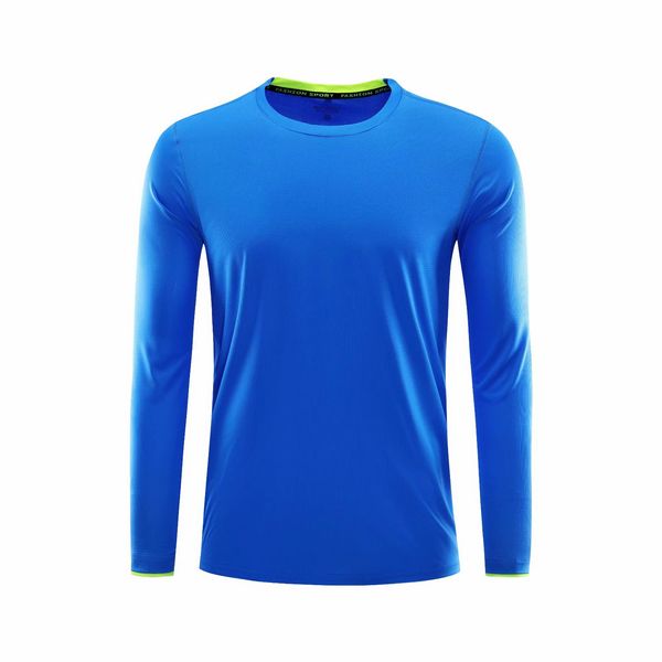 Синий с длинным рукавом бегущая рубашка мужчины фитнес тренажерный зал спортивная одежда подходит быстрая сухая компрессия тренировки спорта топ