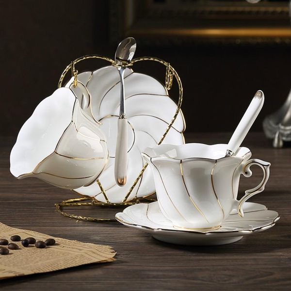 

luxury nordic coffee cup handmade ceramic spoon set creative gold rim xicara kitchen drinkware db60bd cups & saucers