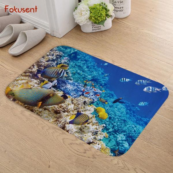 

cushion/decorative pillow fokusent blue ocean series pretty colored coral reef fish dolphin flannel door mat factory custom made floor carpe
