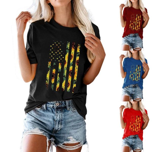 

women's t-shirt sunflower flag round neck short sleeve graphic tee women clothes aesthetic, White