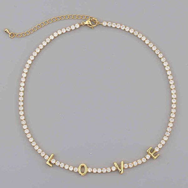 

micro pave cubic zircon tennis chain love necklaces for women crystal gold chokers necklaces women jewelry h1125, Silver