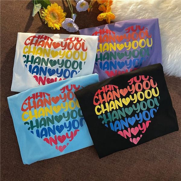 

women's t-shirt 2021 love heart pattern graffiti women tshirts colorful letters printing trendy girls street loose summer oversized te, White