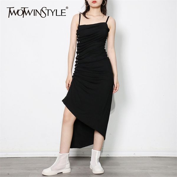 

black patchwork button dress for women square collar sleeveless high waist dresses female fashion style 210520, Black;gray