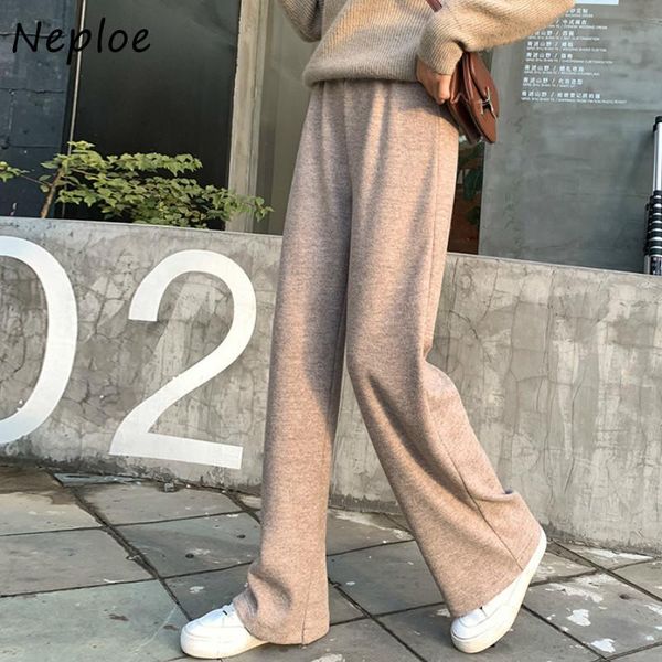 

women's pants & capris neploe soft chic loose wide-leg women all-match knitted trousers autumn winter solid color fashion high-waist fe, Black;white