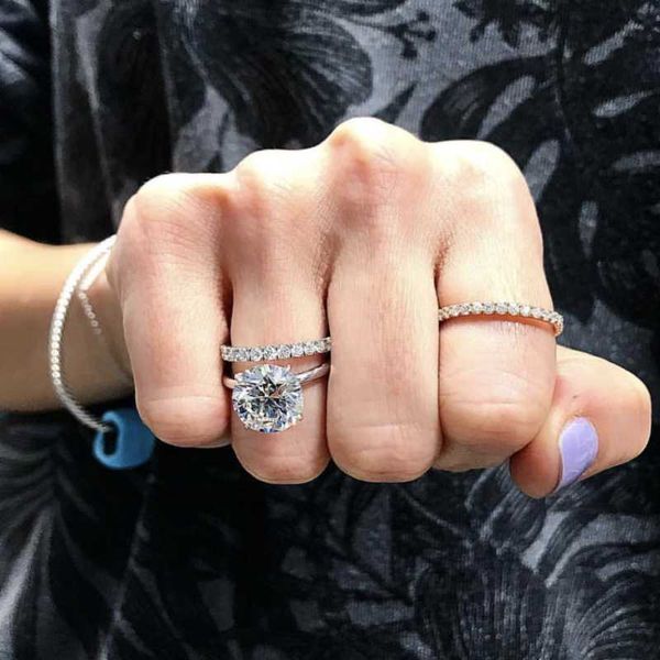 

cluster rings classic four finger 925 sterling silver created moissanite wedding engagement ring set anniversary fine jewelry, Golden;silver