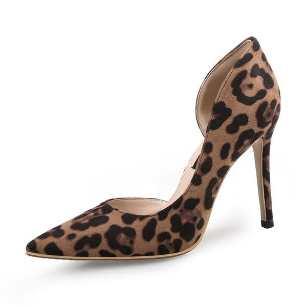 

dress shoes pumps models leopard-printed pointed high heels side stiletto nightclub women's frosted shallow mouth, Black