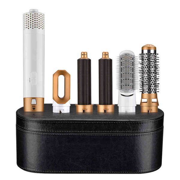 

hair dryer brush 5 in 1 electric blow comb curling wand detachable kit negative ion straightener curler, Black
