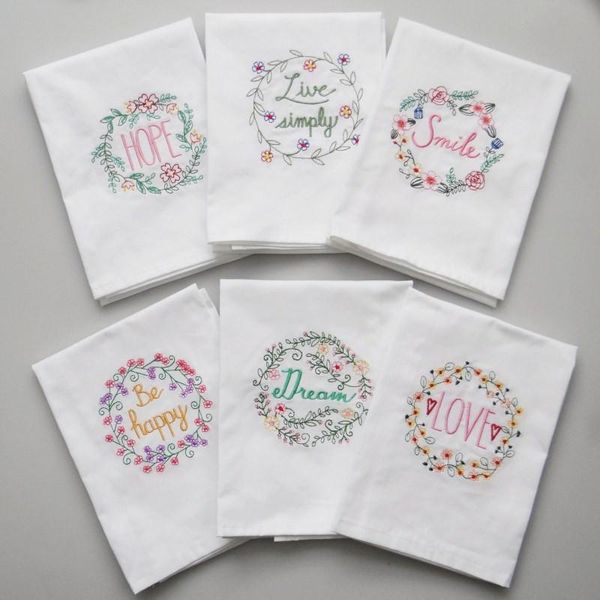 

towel 1pc cotton white flower embroidered wine glass home fabric napkin kitchen dish cleaning cloth 45x65cm