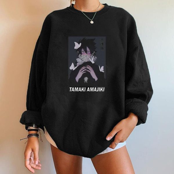 

women's hoodies & sweatshirts seeyoushy anime my hero academia print women long sleeve casual pullovers harajuku crewneck oversized sud, Black