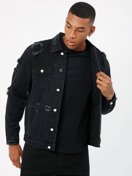 

men ripped flap detail denim jacket j3ij#, Blue