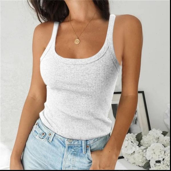 

sleeveless spaghetti vest quality womens cami knitted u neck casual solid color basic camisole for female plus size, White