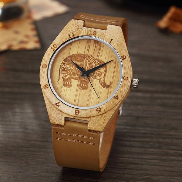 

wristwatches elephant wooden watch male bamboo wood men engrave scale quartz luxury man wristwatch 2021 relogio de madeira, Slivery;brown