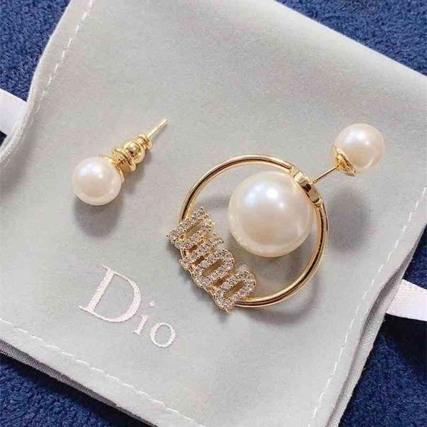 

75% off outlet online 2021 asymmetric pearl letter stud brass material, Silver