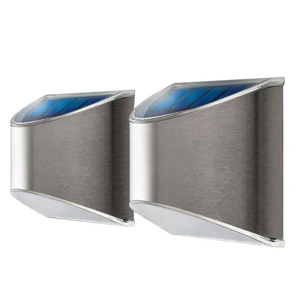 

solar lamps 2pcs/pack step outdoor decoration 4 leds wall light post street security stainless steel garden fence courtyard patio